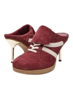 Steve Madden Kadin Burgundy Multi Stiletto Sneakers Mules Suede Leather Sz 6